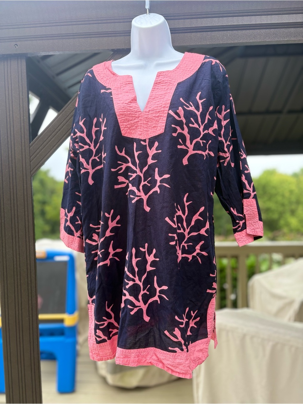 NWOT TOP IT OFF Navy & Coral Tunic Swim Cover-Up, Size: L